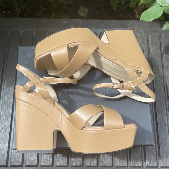 Theory - Platform Wedge Sandal in Leather - Dark Nude Size: 10 - Picture 8 of 16